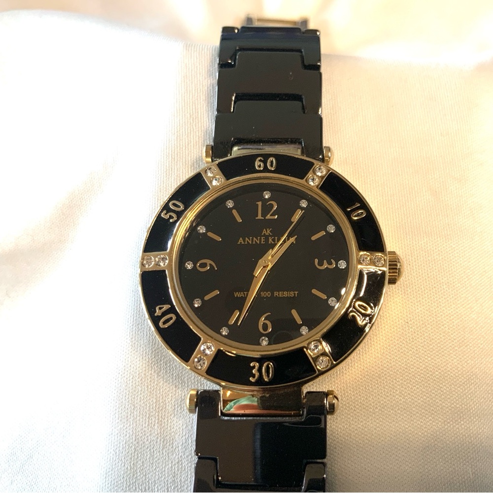 ANNE KLEIN Watch, New Battery, Charcoal Grey Ceramic Bracelet, EUC